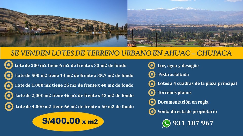 Venta de Terreno en Ahuac, Junin 4000m2 area total