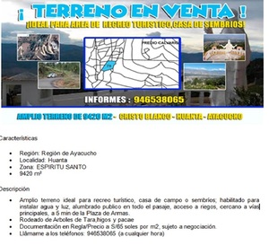 Venta de Terreno en Huanta, Ayacucho 9420m2 area total - vista principal