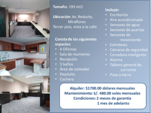 Alquiler de Oficina en Miraflores, Lima con 3 baños - vista principal